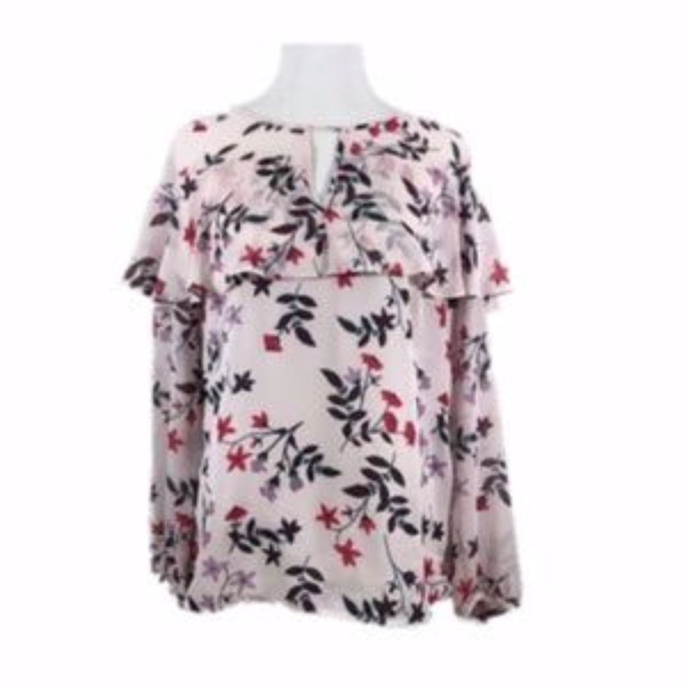 LC LAUREN CONRAD Top Blouse Floral Boho Peasant Long Sleeves Pink - Picture 5 of 7